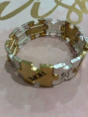 Gold & Silver Puzzle Link Bracelet with 'Hope' Accent